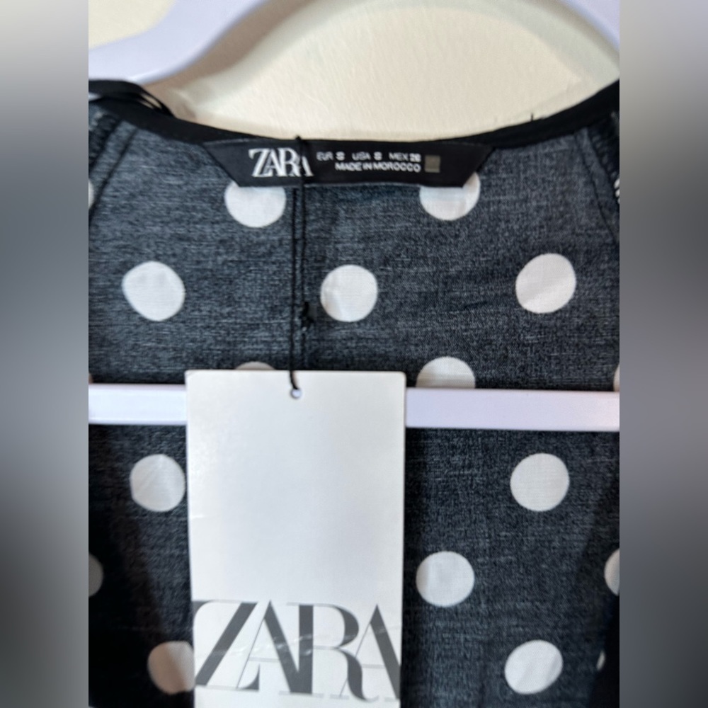 Zara Women’s Small Black White Polka‎ Dot Layered Flounce Flare Asymmetric Dress - Picture 3 of 4